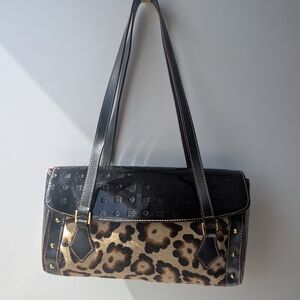 Arcadia Made In Italy Leopard Print Calf Hair and Patent Leather Purse